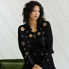 037- Vecceli Suede Feel Black Jacket with Grommets