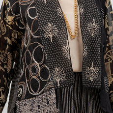 034- Sterling Styles Black and Beige Short Kimono