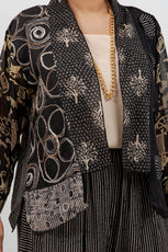 034- Sterling Styles Black and Beige Short Kimono
