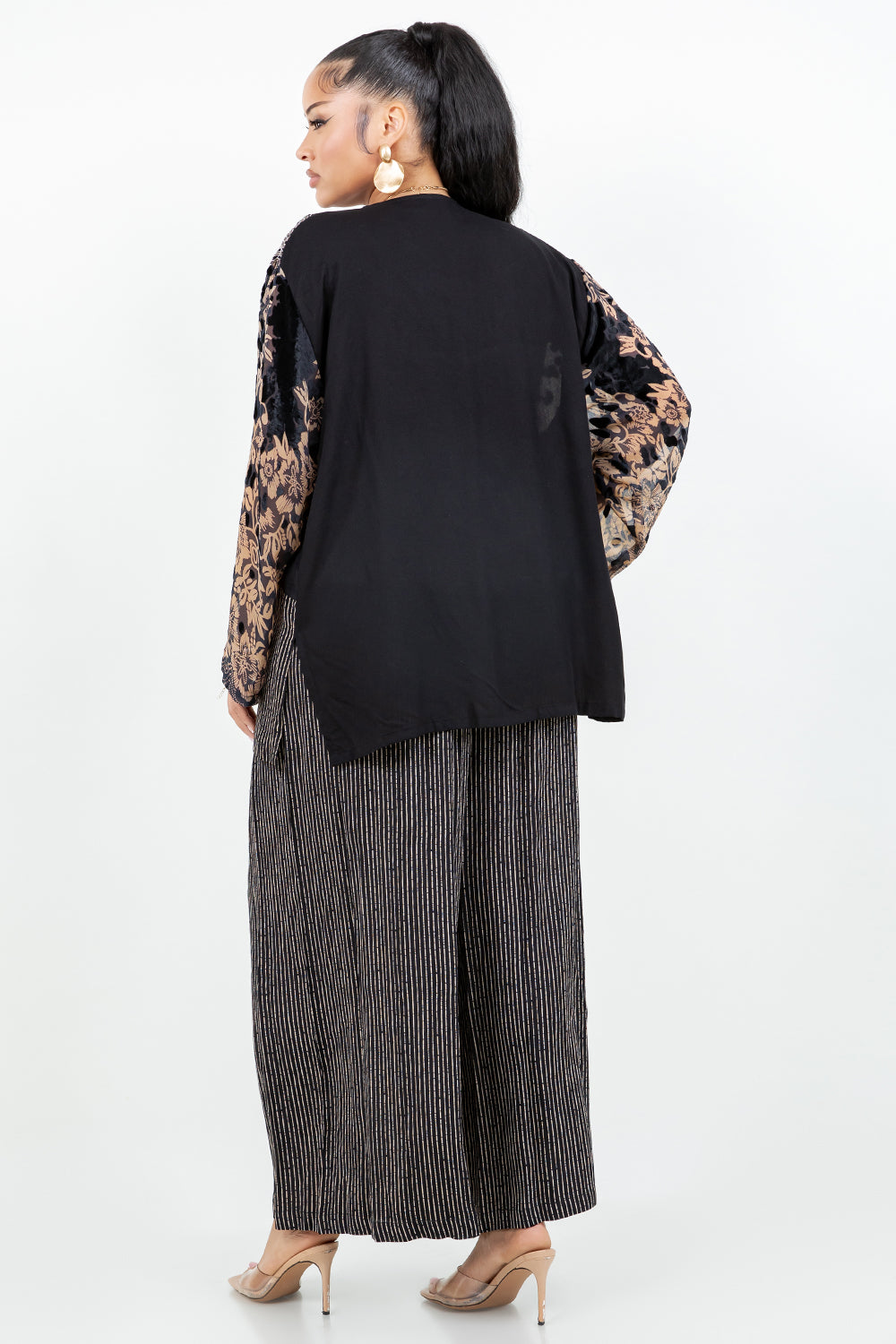 034- Sterling Styles Black and Beige Vintage Patchwork Kimono