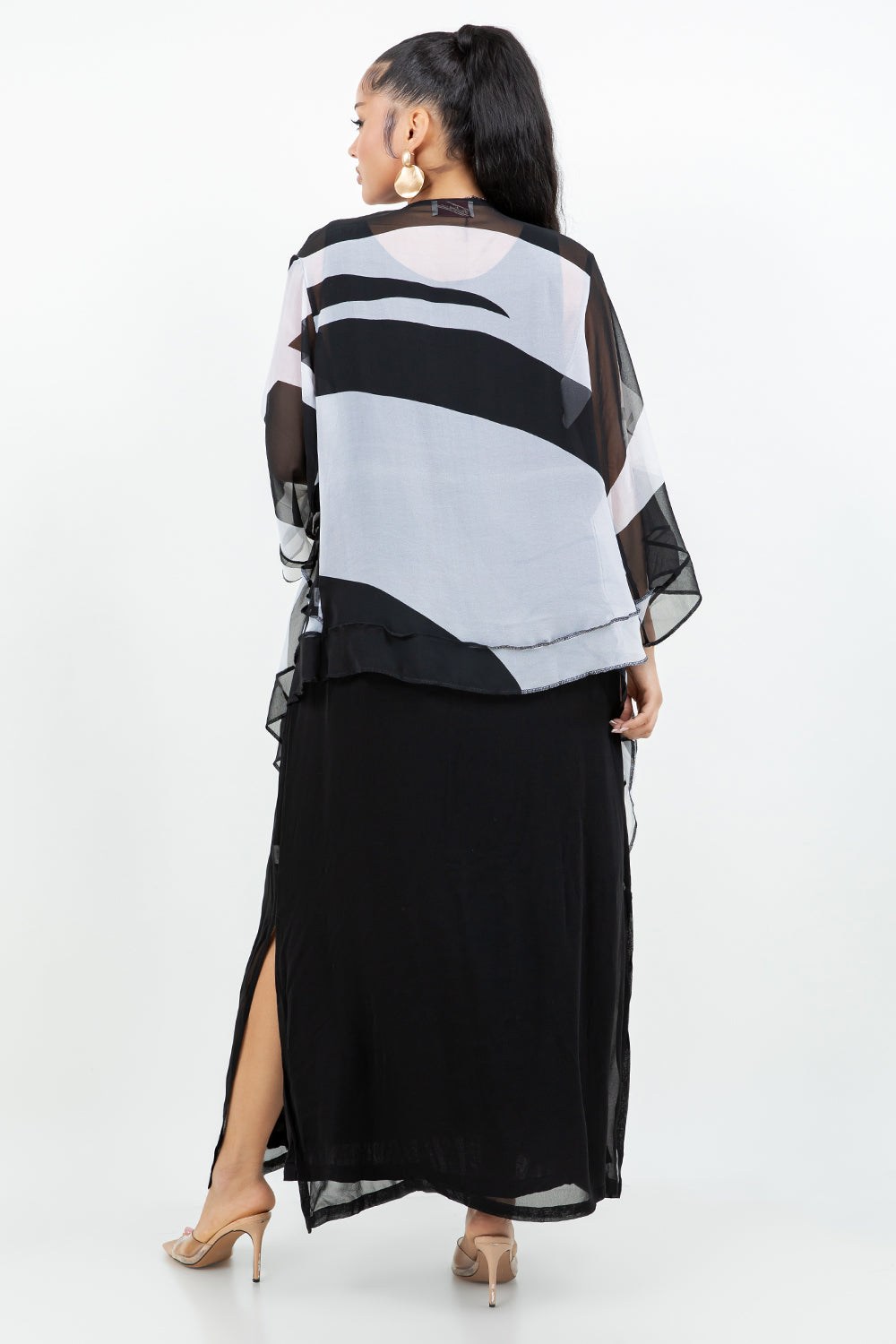 034- Sterling Styles Black and White Sheer Kimono