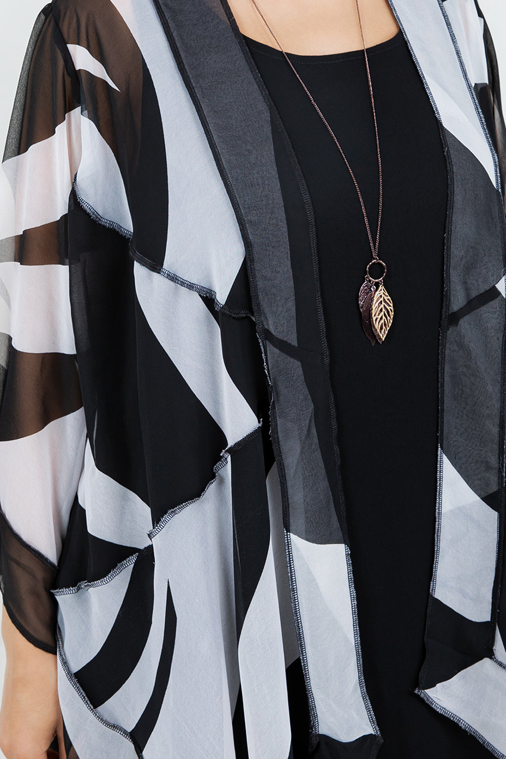 034- Sterling Styles Black and White Sheer Kimono