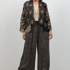 034- Sterling Styles Black and Beige Short Kimono