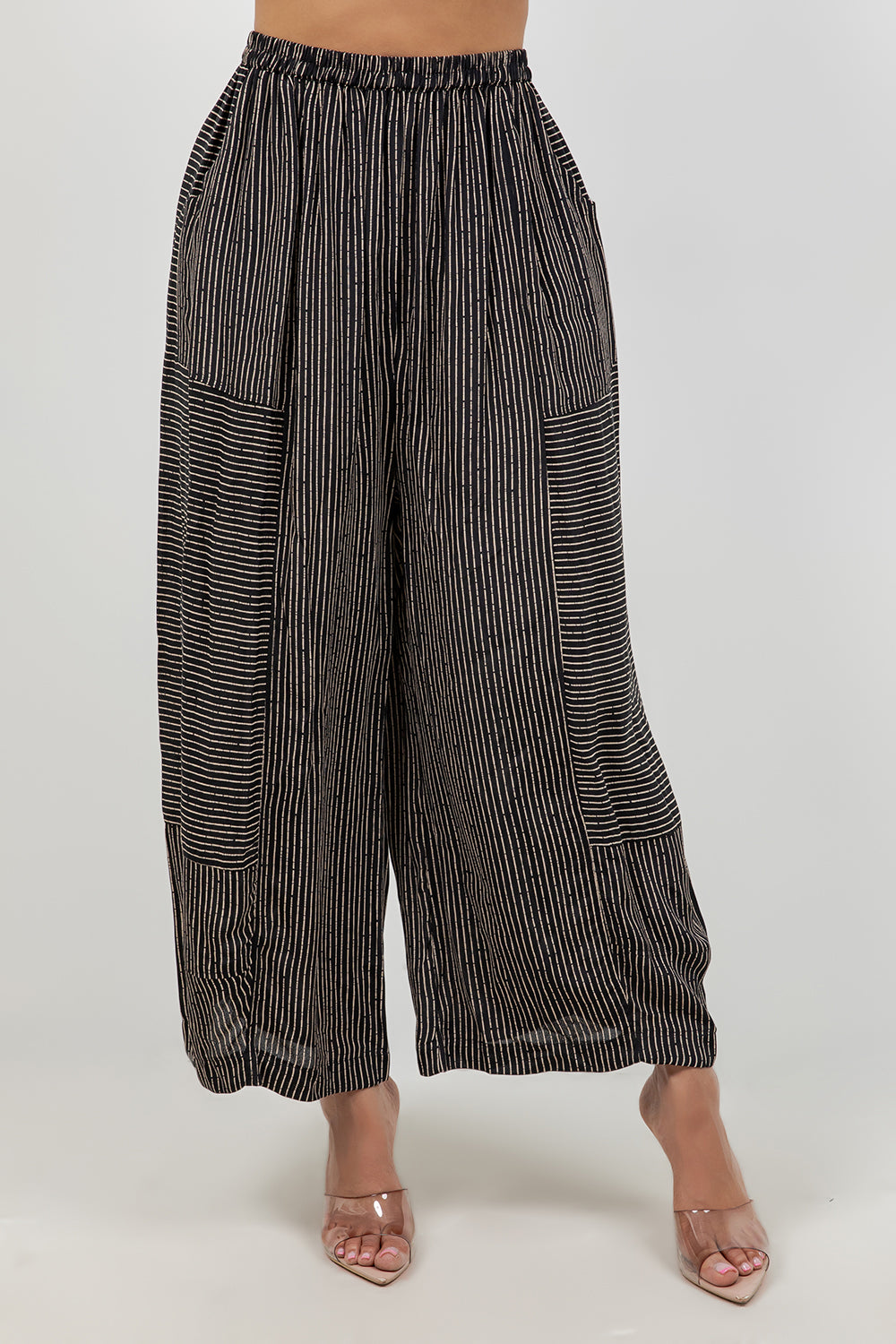 034- Sterling Styles Black and Beige Stripe Boho Pant