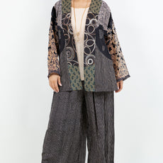 034- Sterling Styles Black and Beige Vintage Patchwork Kimono