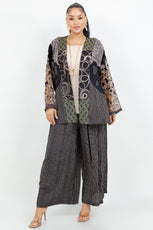 034- Sterling Styles Black and Beige Vintage Patchwork Kimono