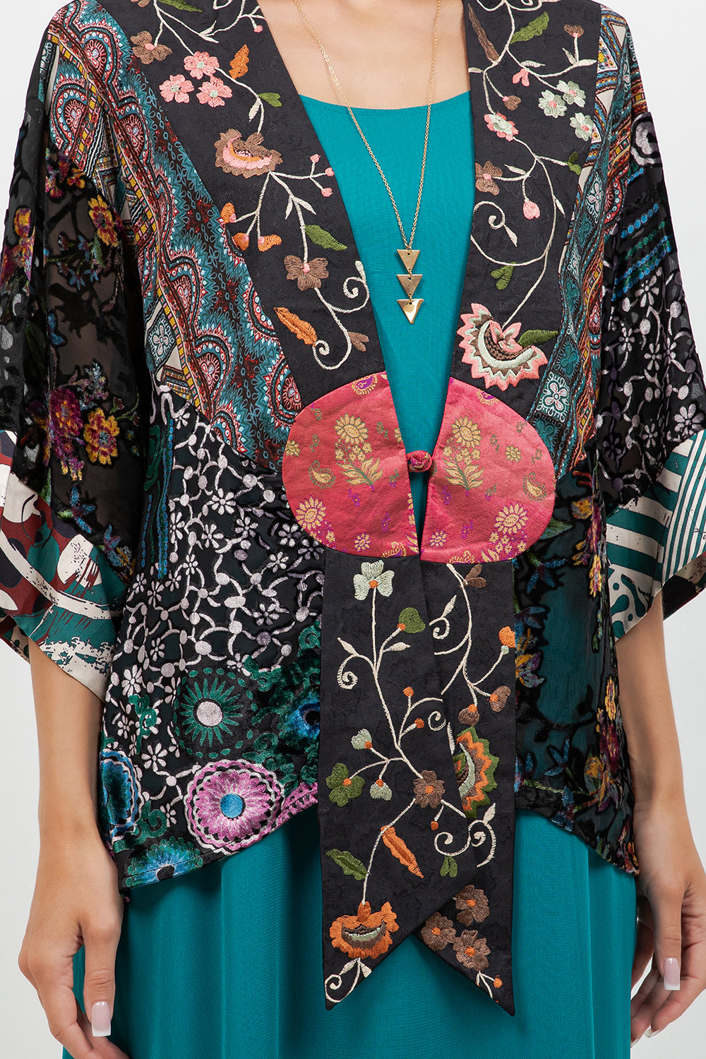 034- Sterling Styles Black and Floral Embroidered Jacket