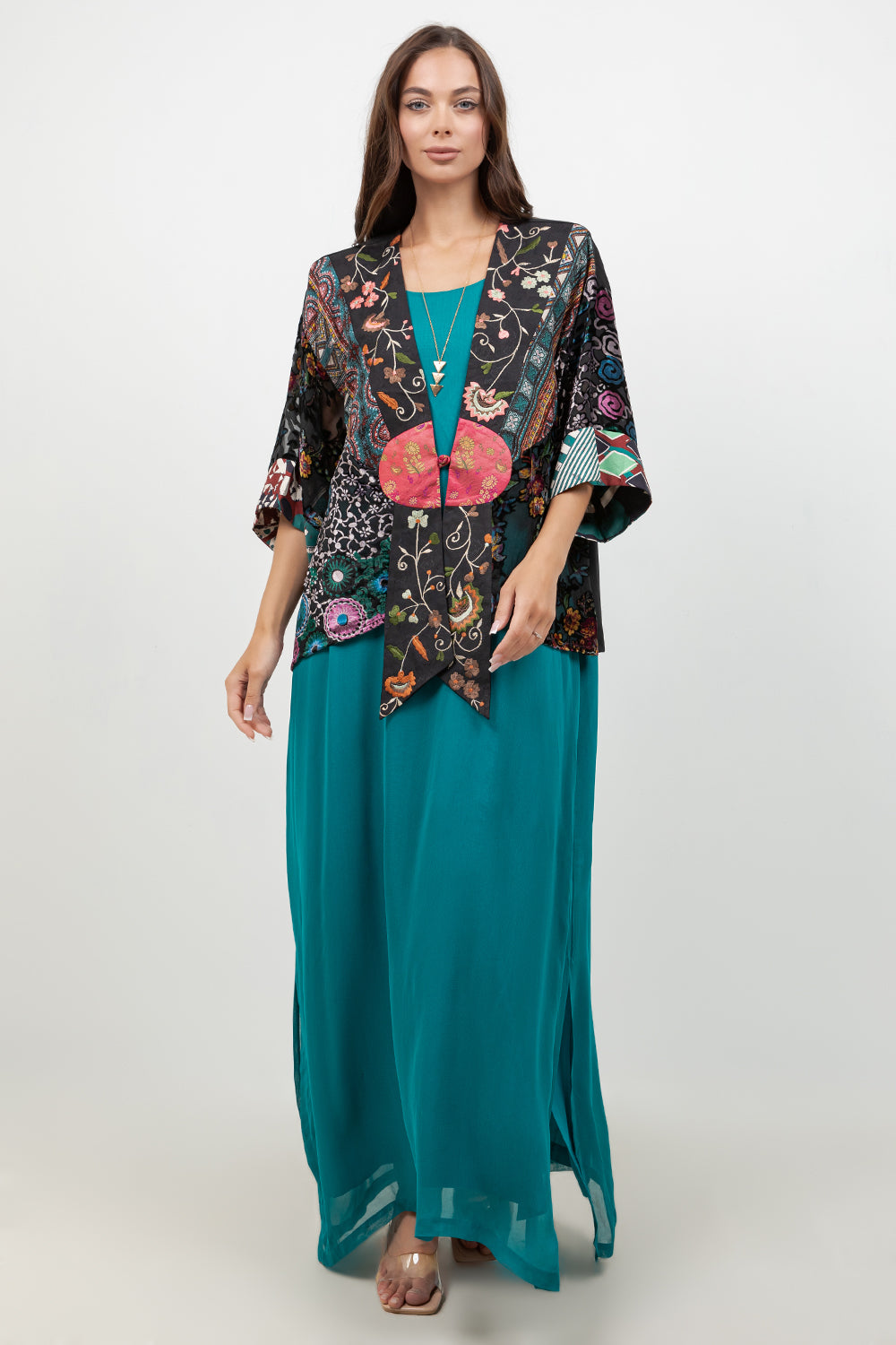 034- Sterling Styles Black and Floral Embroidered Jacket