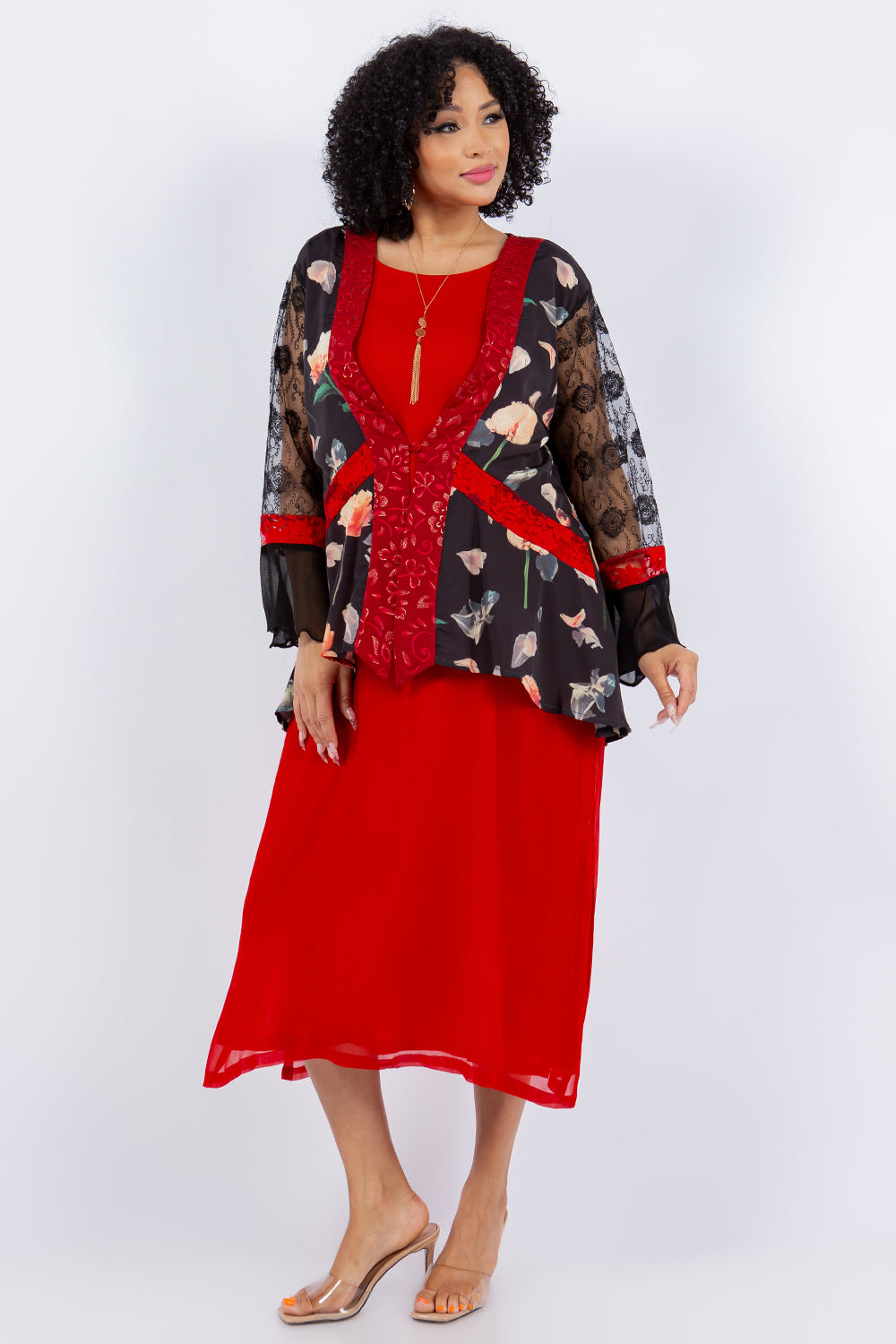 034- Sterling Styles Black and Red Night Bird Kimono