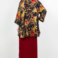 034- Sterling Styles Black and Rose Floral Kimono