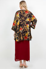 034- Sterling Styles Black and Rose Floral Kimono