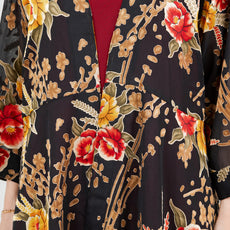 034- Sterling Styles Black and Rose Floral Kimono