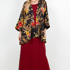 034- Sterling Styles Black and Rose Floral Kimono