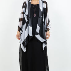 034- Sterling Styles Black and White Sheer Kimono