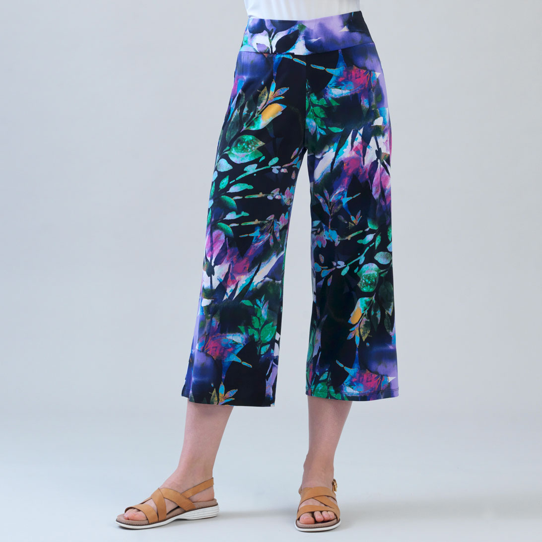 002- Clara Sun Woo Purple and Black Floral Gaucho Pant