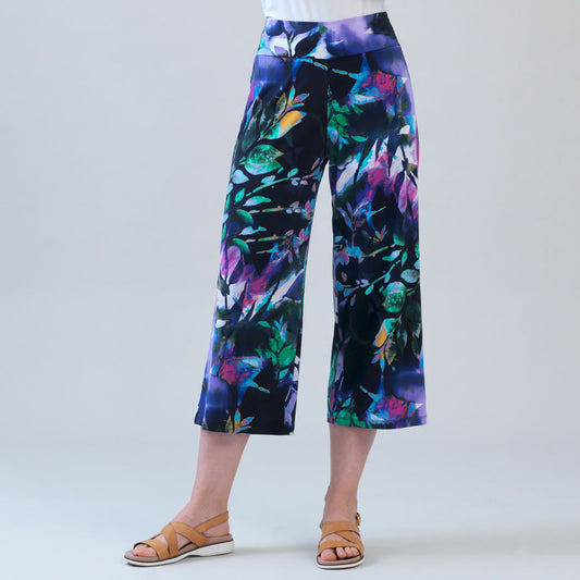 002- Clara Sun Woo Purple and Black Floral Gaucho Pant