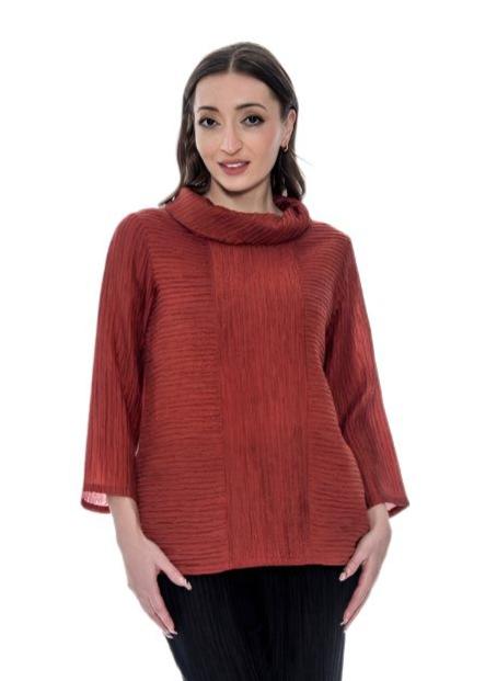 026- TooFan Cowl Neck Top- Clay