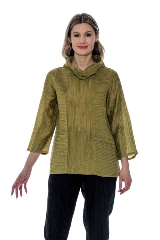 026- TooFan Cowl Neck Top- Moss