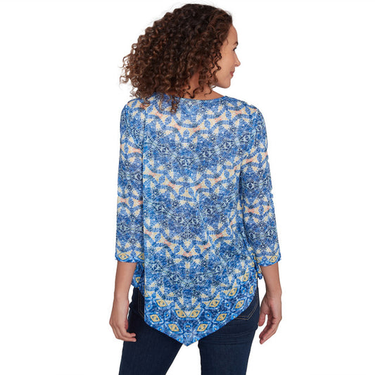 036- Ruby Road Chevron Burnout Knit Top with Gems