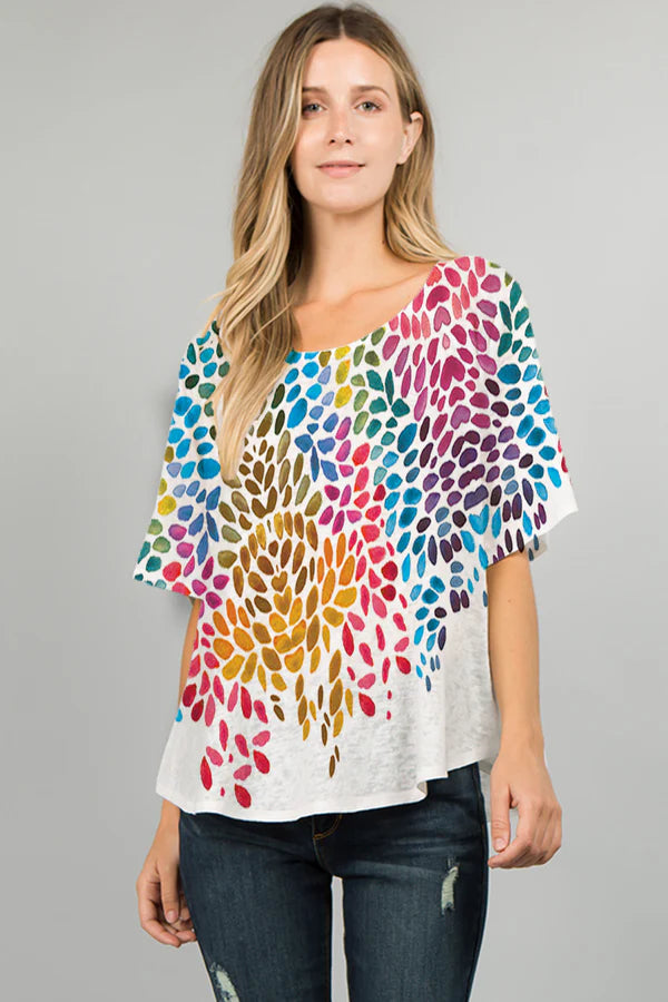 025- ET Lois Color Paint Drop Knit Short Sleeve Top