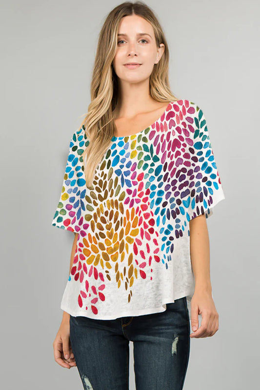 025- ET Lois Color Paint Drop Knit Short Sleeve Top