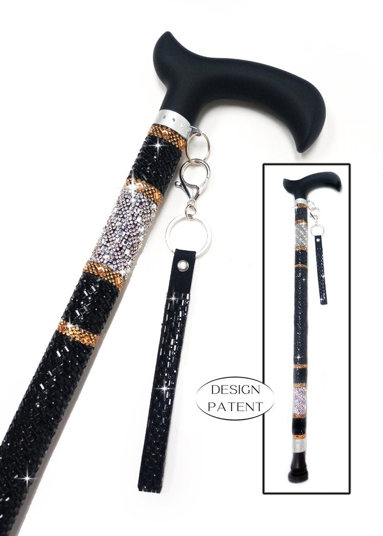 047- Jacqueline Kent Crystal Cane - Black Silver and Gold