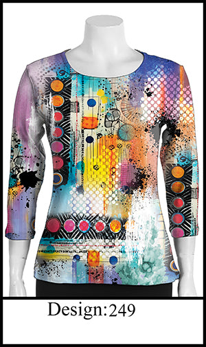 045- Katharina Marie Multi Color Geometric 3/4 Sleeve Waffle Top