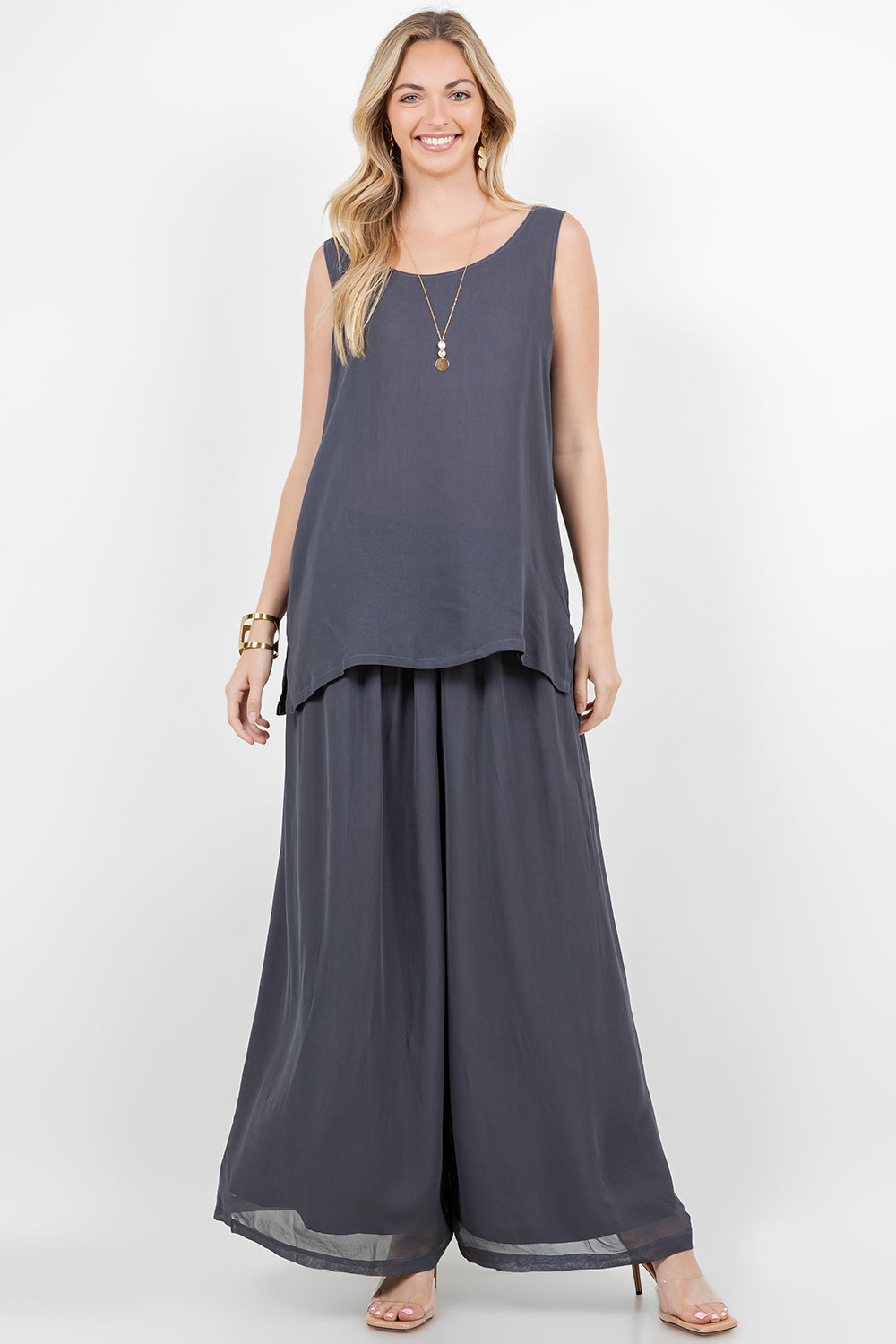 034- Sterling Styles Dark Gray Sleeveless Pant Set