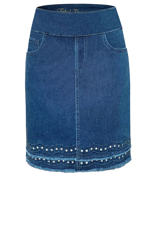 011- Ethyl Denim Eyelet Hem Skirt