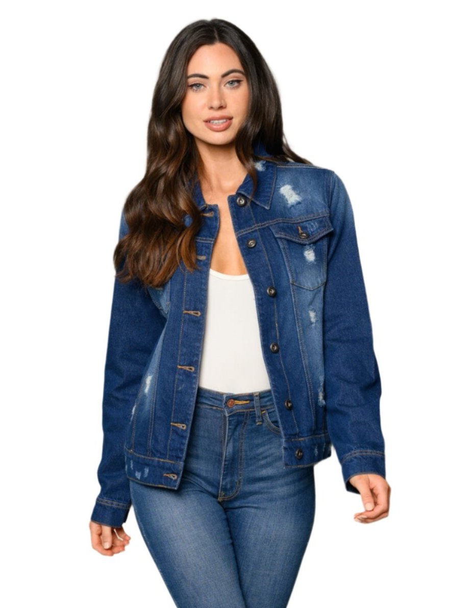 012- W Fashion Trends Distressed Dark Denim Jacket