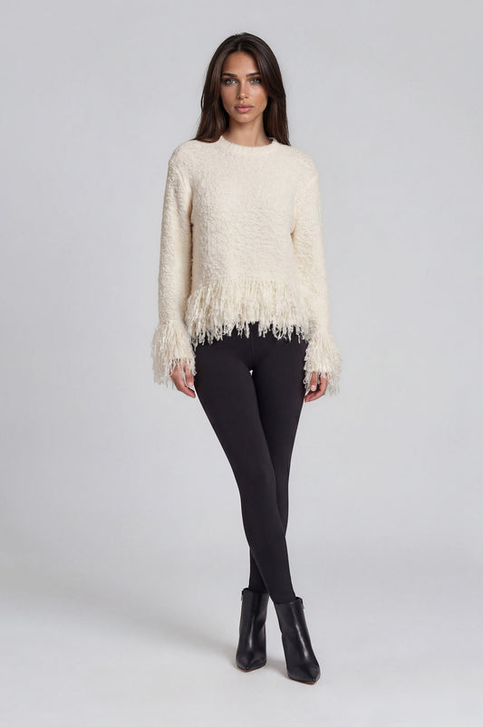 060- Adore Ivory Fringed Sweater