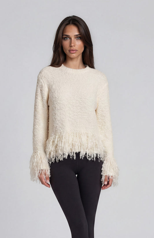 060- Adore Ivory Fringed Sweater