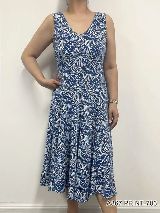 007- Creation Royal and White Sleeveless Fern Dress