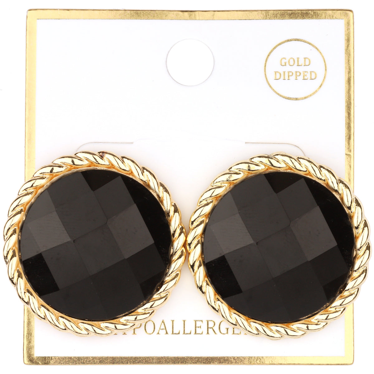 E-111  Black Faceted Button Earring