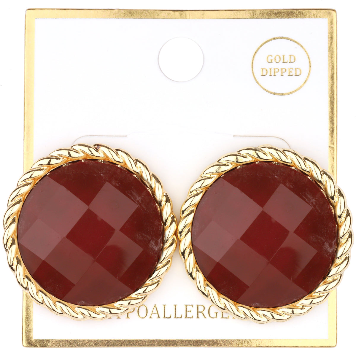 E-110  Burgundy Faceted Button Earring