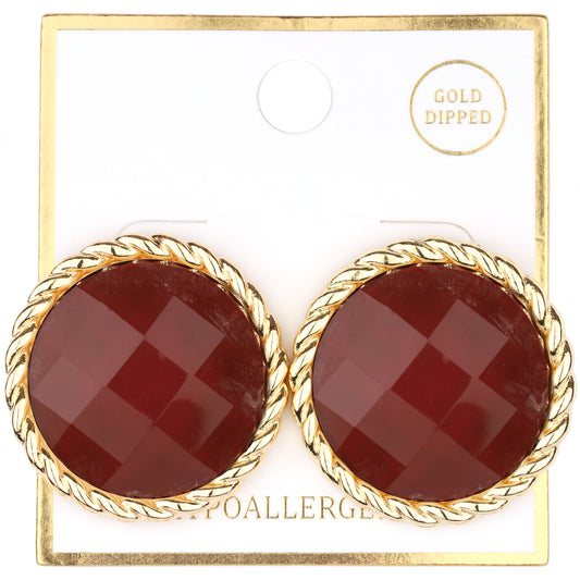 E-110  Burgundy Faceted Button Earring
