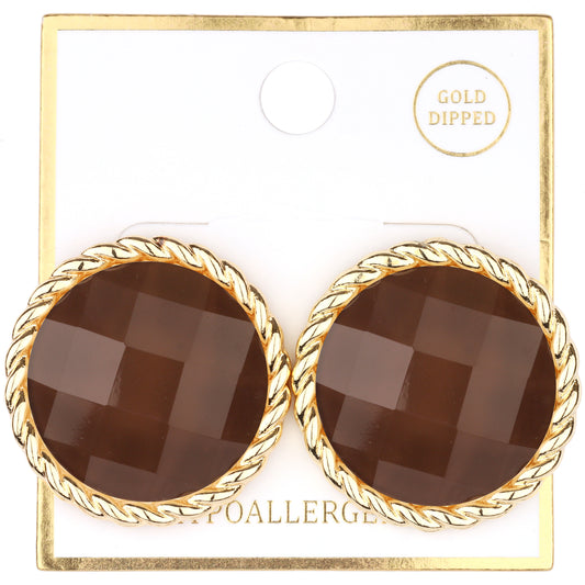 E-106  Brown Faceted Button Earring
