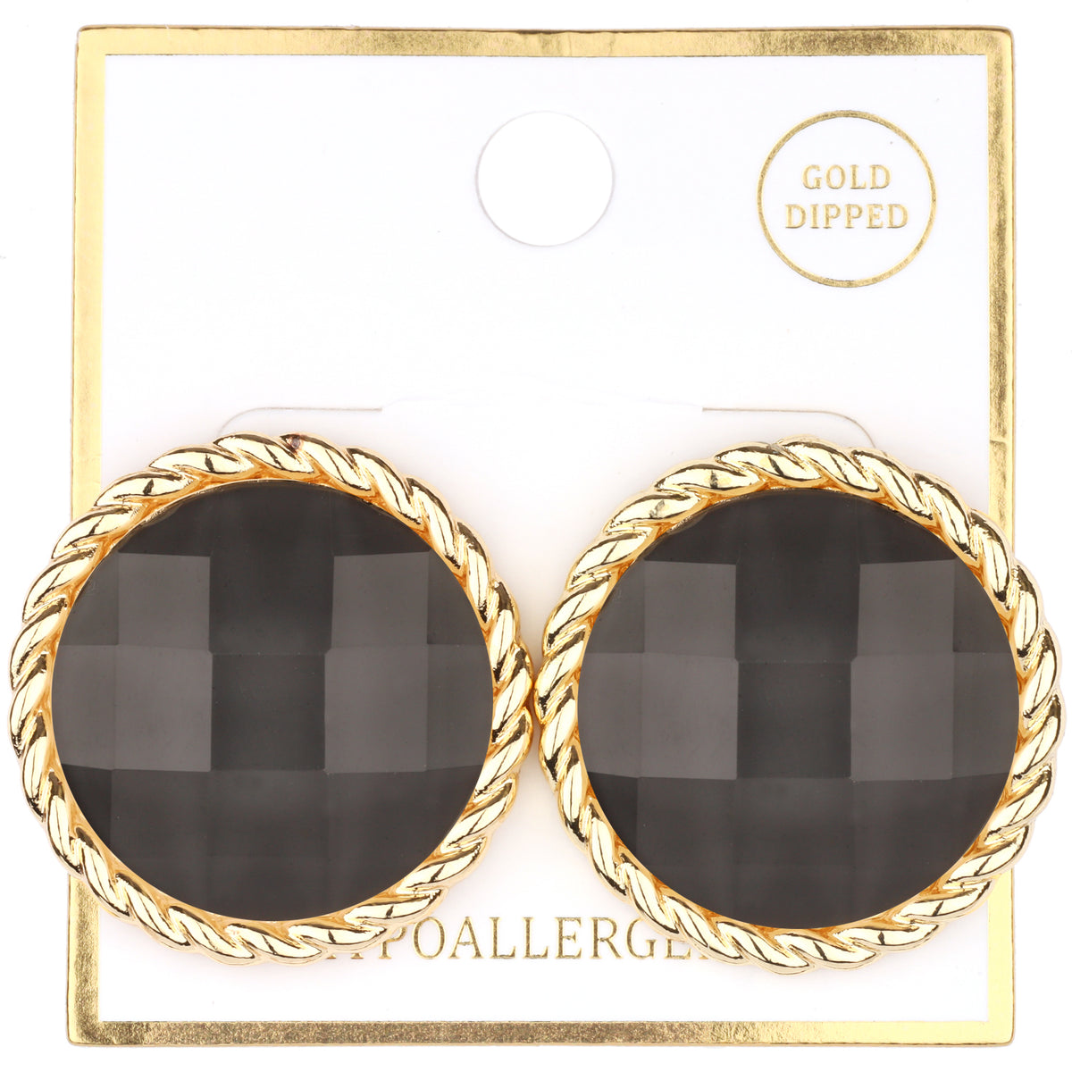 E-109  Grey Faceted Button Earring