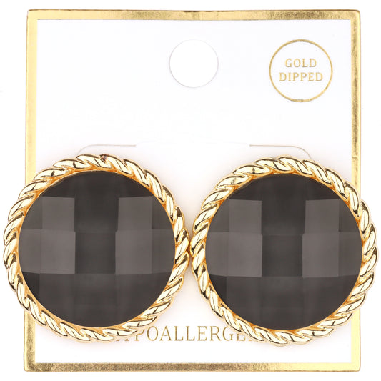 E-109  Grey Faceted Button Earring