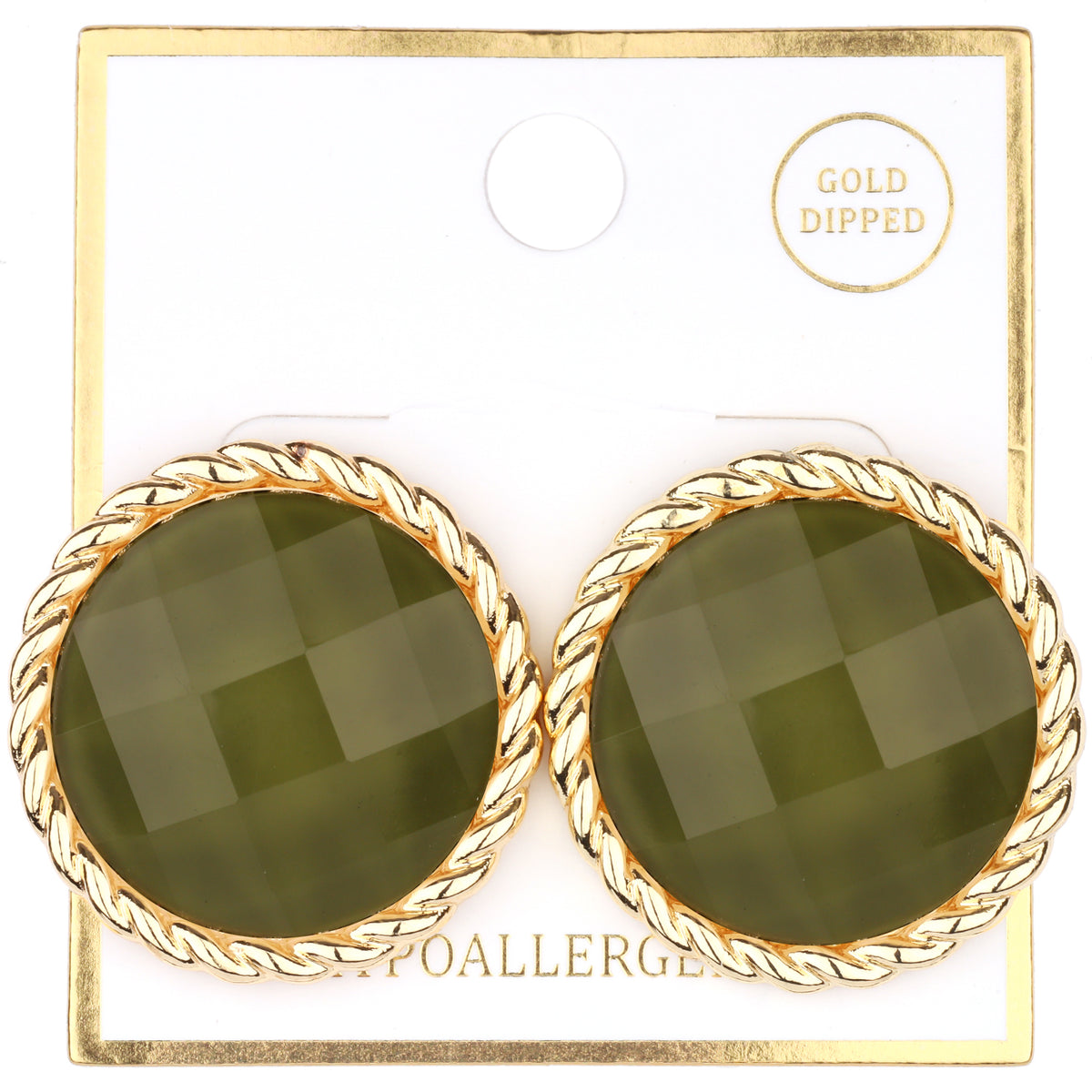 E-107  Olive Faceted Button Earring