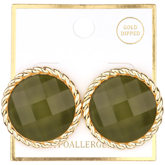 E-107  Olive Faceted Button Earring