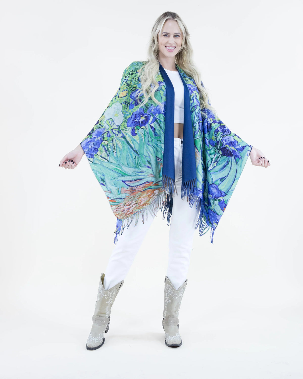 038- Very Moda Van Gogh Iris Fringed ruana