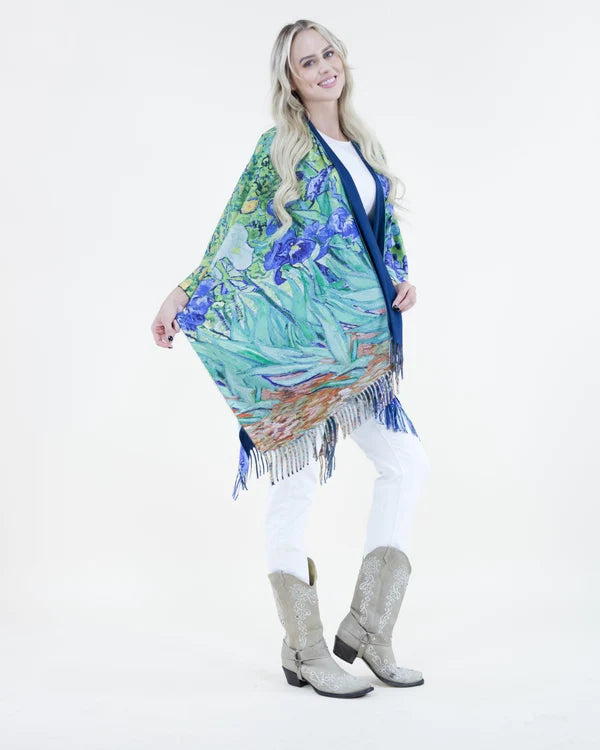 038- Very Moda Van Gogh Iris Fringed ruana