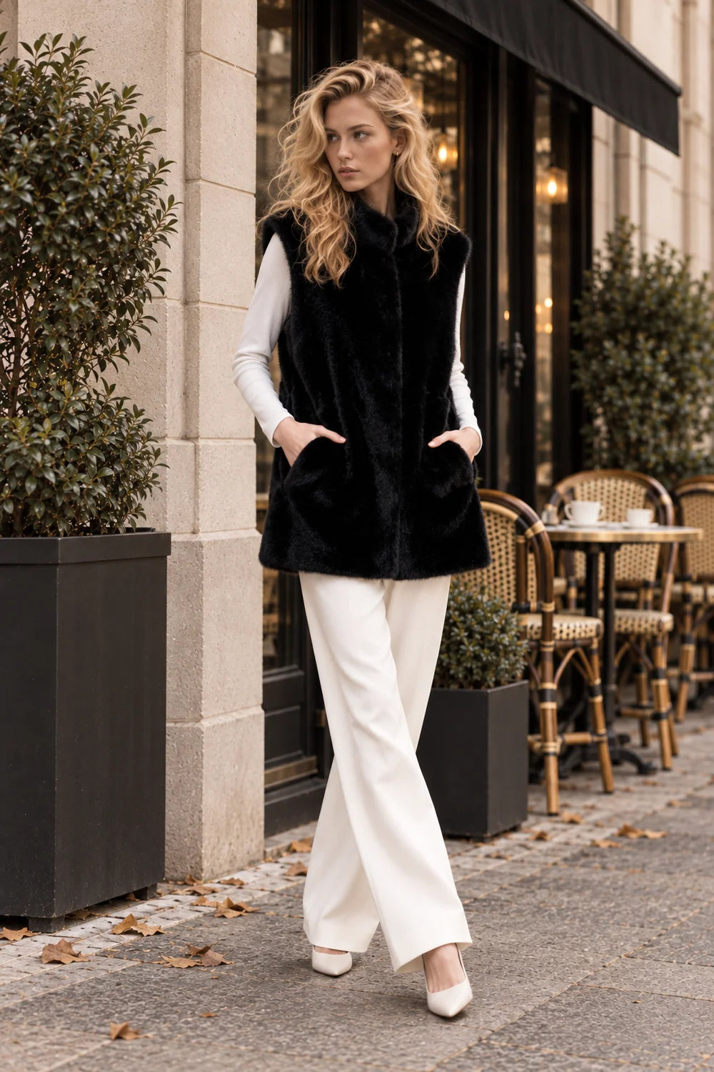 038- Very Moda Black Fur Sleeveless Vest