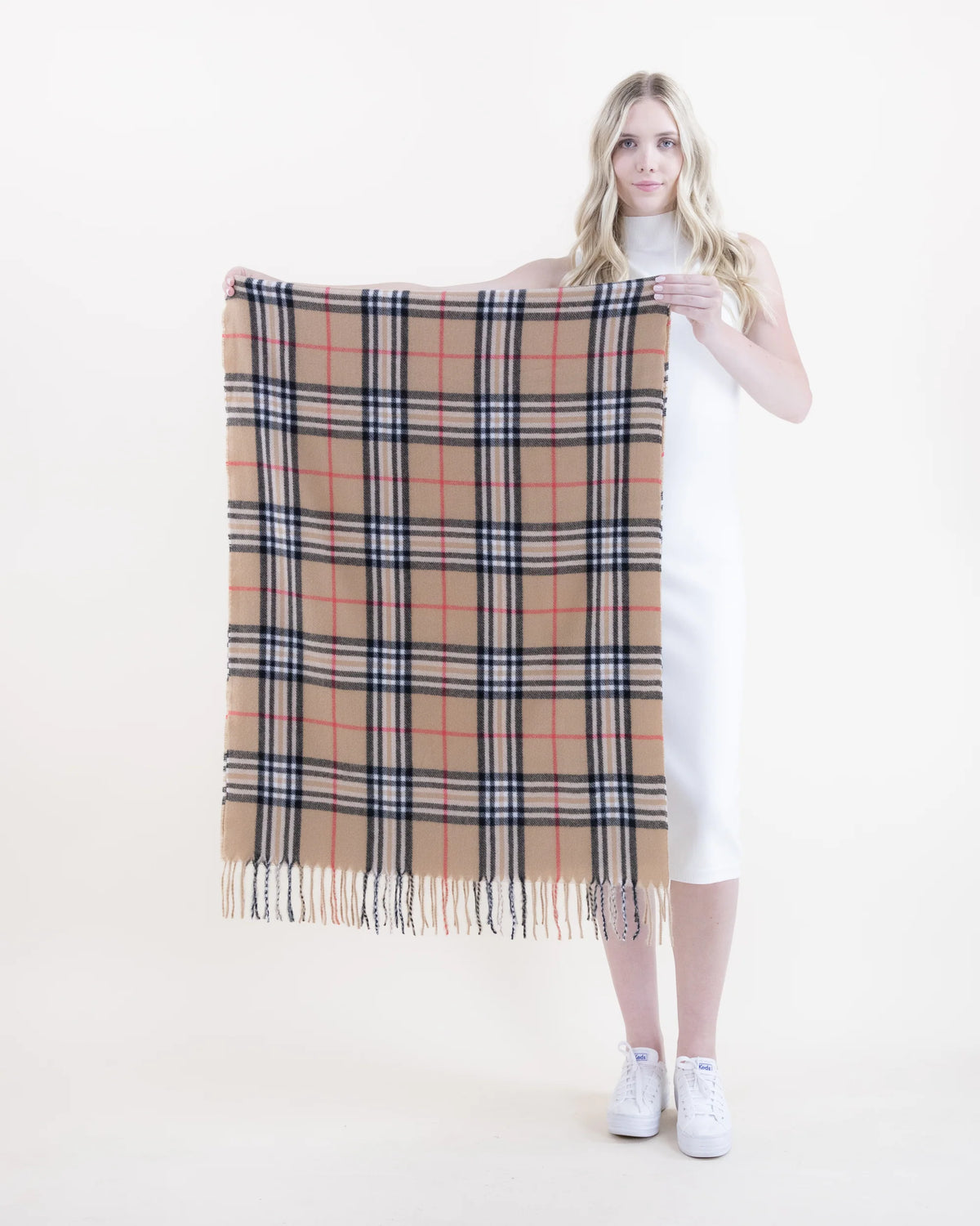 038- Very Moda Camel Plaid Designer Look Scarf