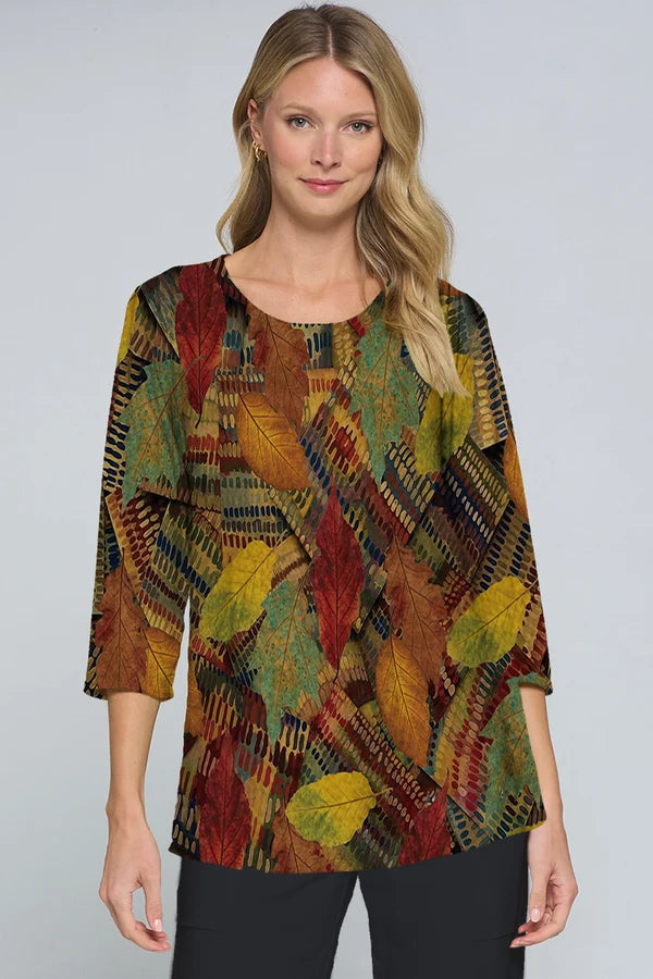 025- ET Lois Fall Leaves 3/4 Sleeve Top