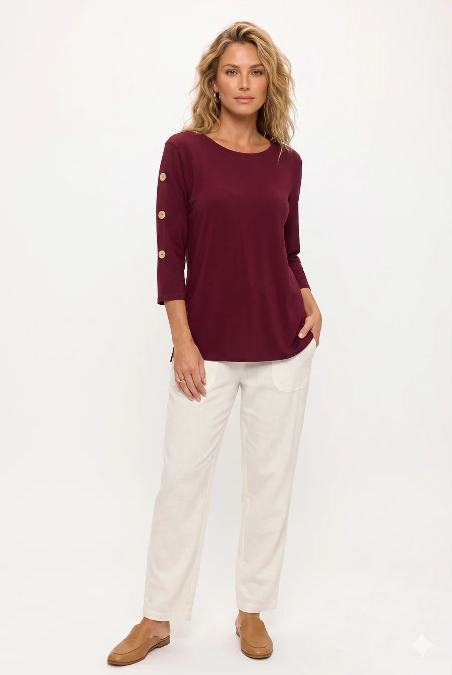 000- ATU Burgundy Button Sleeve Top