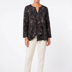 000- ATU Black Floral One Button Asymmetrical Jacket
