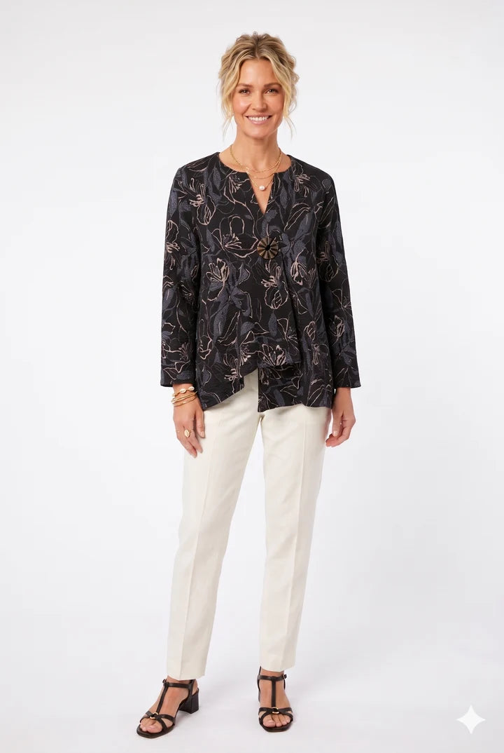000- ATU Black Floral One Button Asymmetrical Jacket