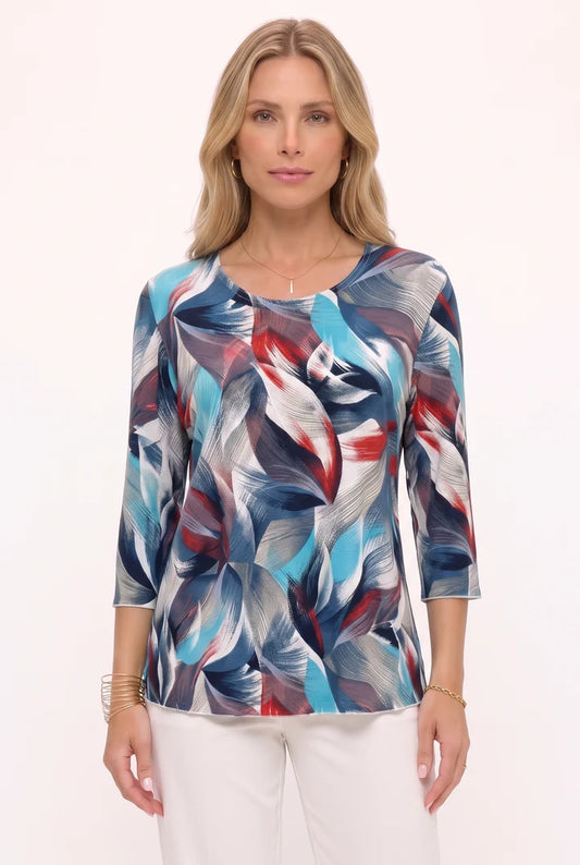 000- ATU Blue with Grey and Burgundy 3/4 Sleeve Top